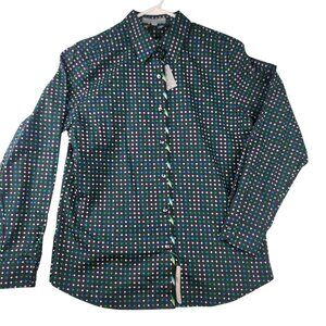 Foxcroft Shaped Fit Wrinkle-Free Size 6 Cotton Shirt Multi Polka Dot